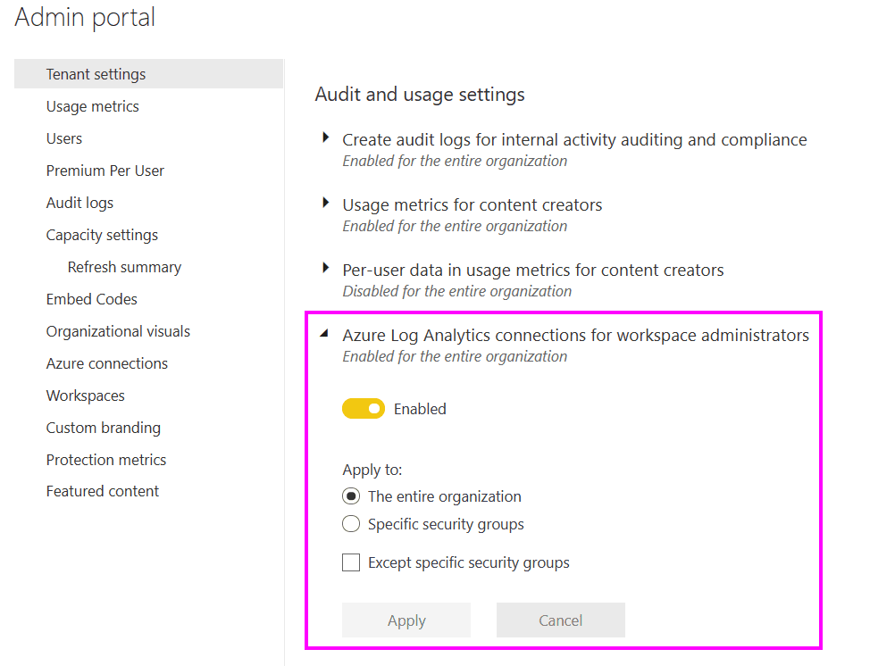 Power BI com o Log Analytics sendo demonstrado nesse print retirado do blog da Microsoft