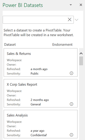 Como se conectar a conjuntos de dados do Power BI no Excel Microsoft para a web 3